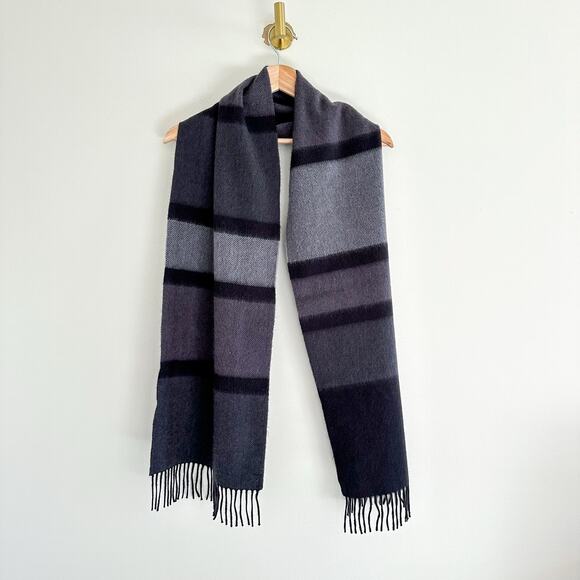 Nordstrom Cashmere Colorblock Fringe Hem Scarf Black/Gray OS - Picture 1 of 6